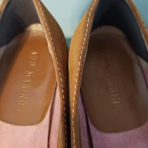 Tan Suede Square Toe Wedge